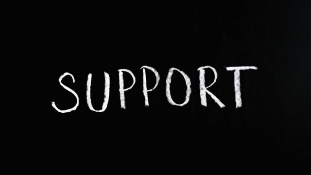 support lettering text on black background